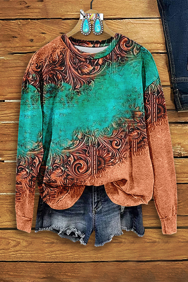 Vintage Western Print Long Sleeve Top