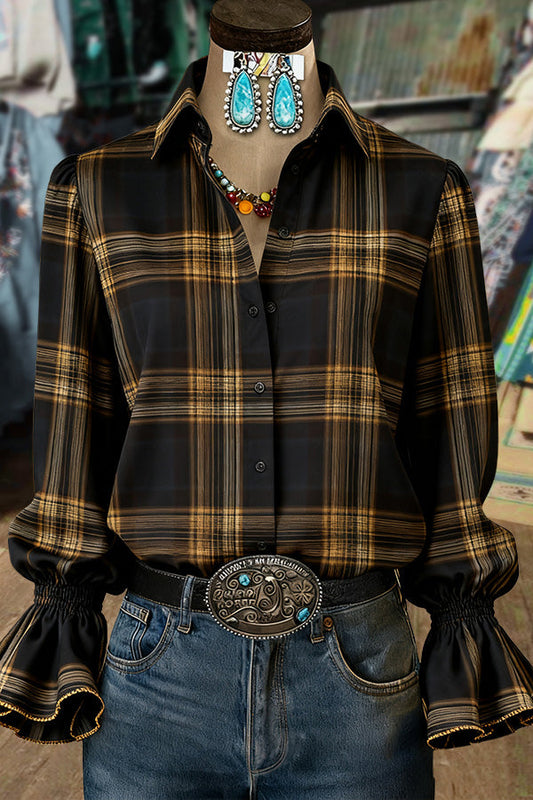 Classic Plaid Button Up Long Sleeve Top