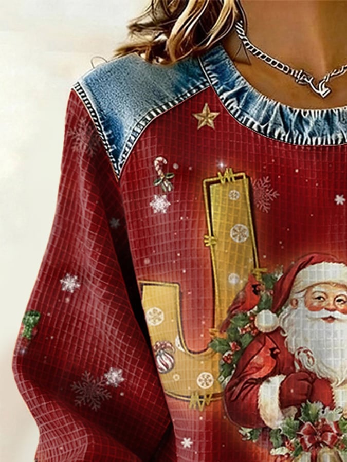 Retro Christmas Santa Claus Joy To The World Print Sweatshirt