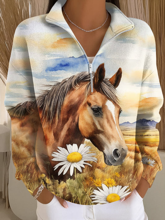 Women's Horse Art Print Casual Sweatshirt