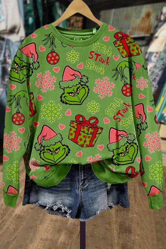 Casual Mixed Grinch Print Long Sleeve Sweatshirt