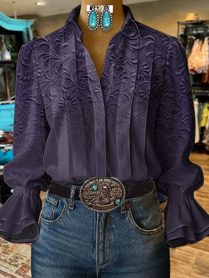 Vintage Paisley Print Casual  Cotton And Linen Shirt