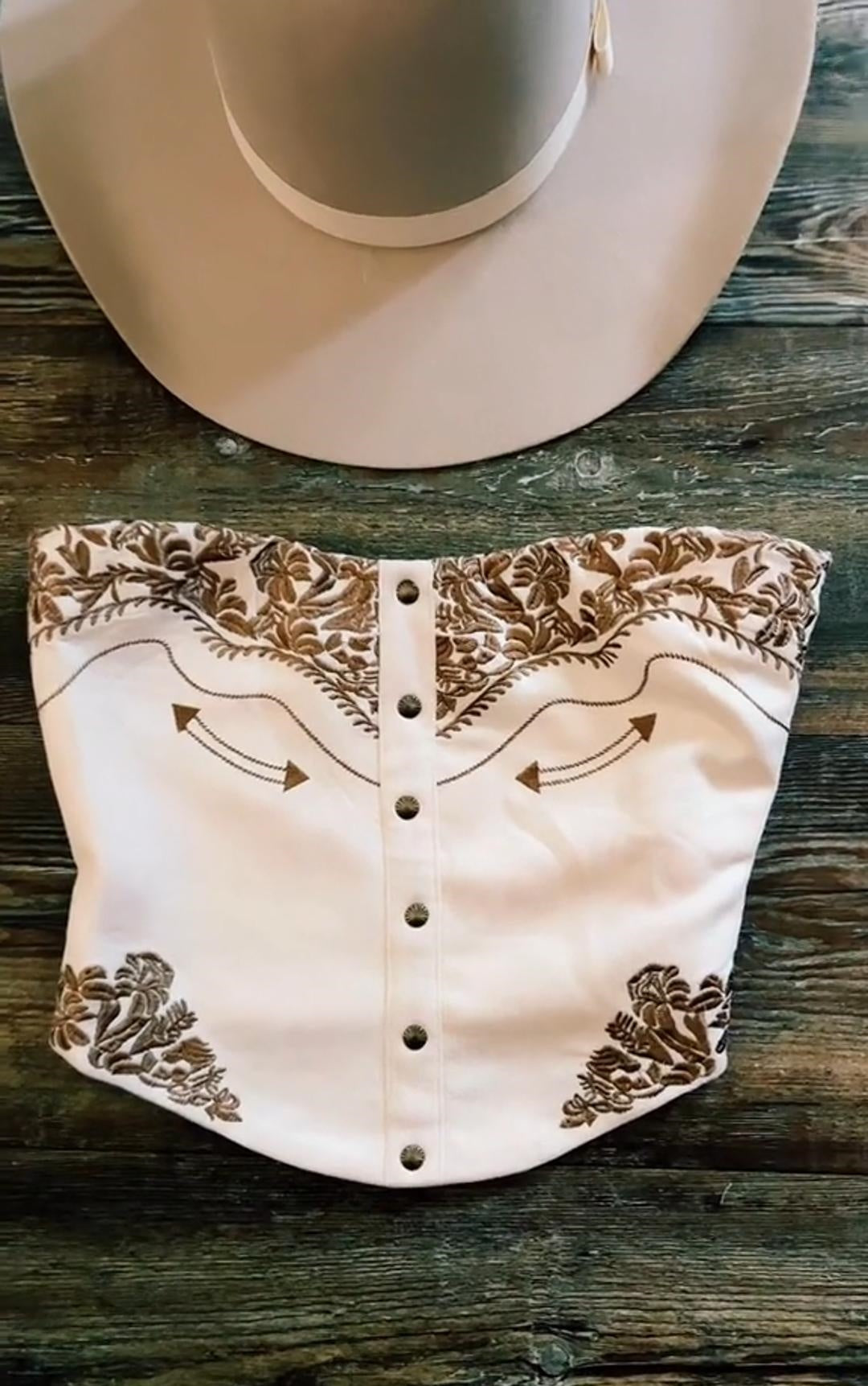 Western Embroidered Strapless Corset Top