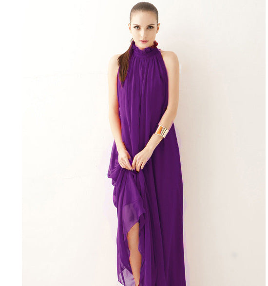 Halter Neck Ruffle Chiffon Maxi Dress | 9 Colors Available Tie Waist Evening Gown