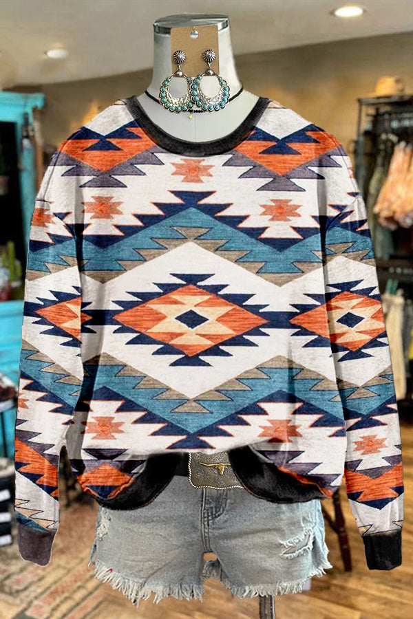 Retro Western Totem Print Sweatshirt