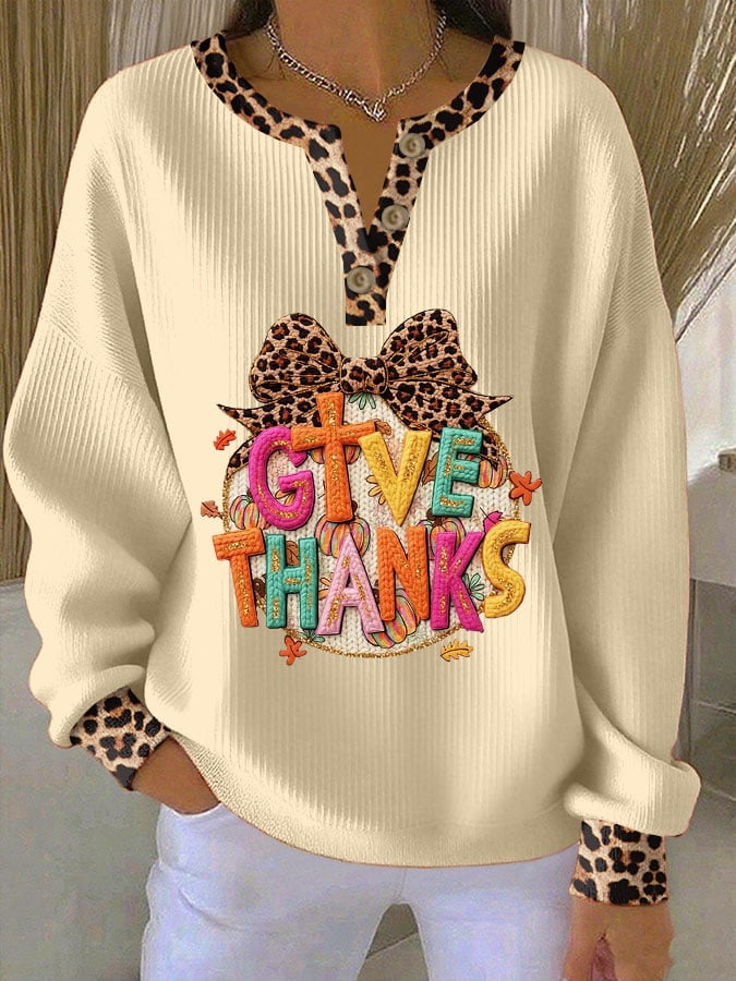 Women's Thanksgiving Print Knitted Crew Neck Long Sleeve Top