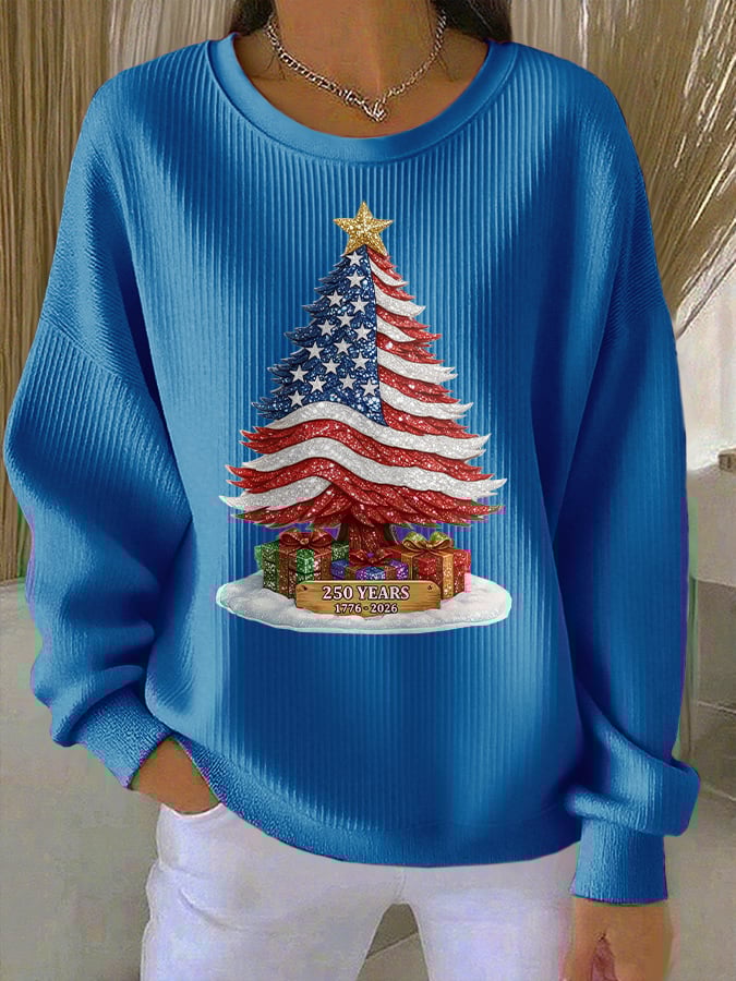 Retro Patriotic Christmas US 250 Years 1776–2026 Print Sweatshirt