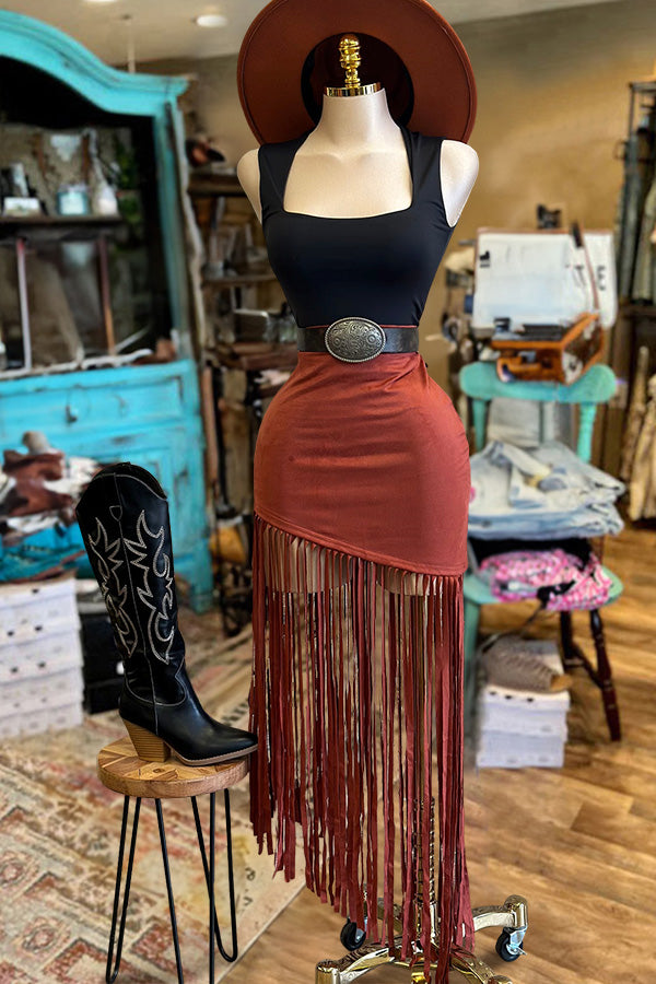 Vintage Suede Fringe Skirt