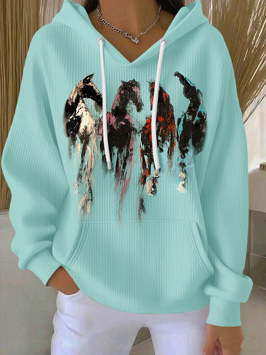 Vintage Horse Art Print Casual Hoodie