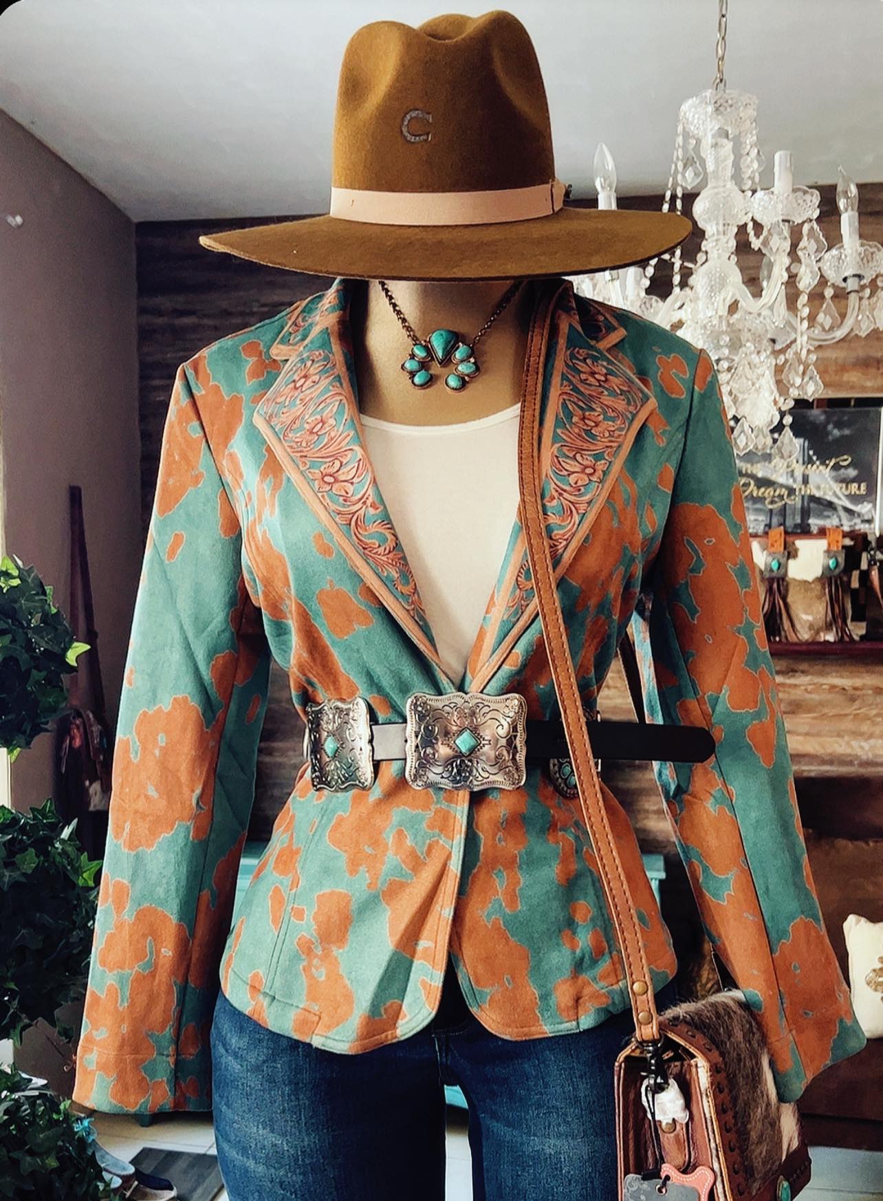 Western Style Brown Green Highlight Blazer