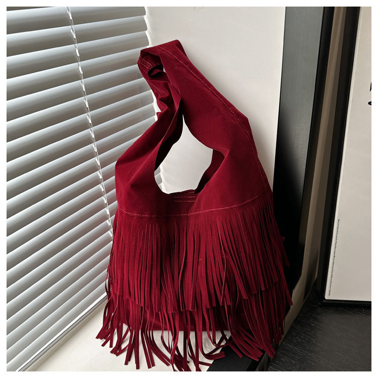 Vintage Suede Tote Bag Large Capacity Underarm Bag