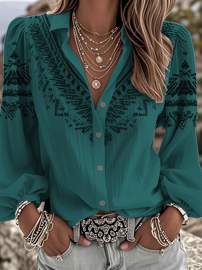 Women's Vintage Floral Art Print Shirt