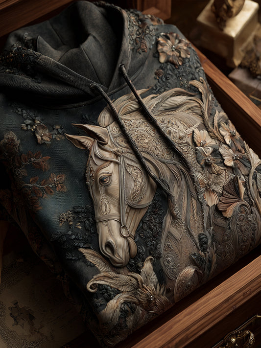 Retro Horse Art Print Casual Hoodie