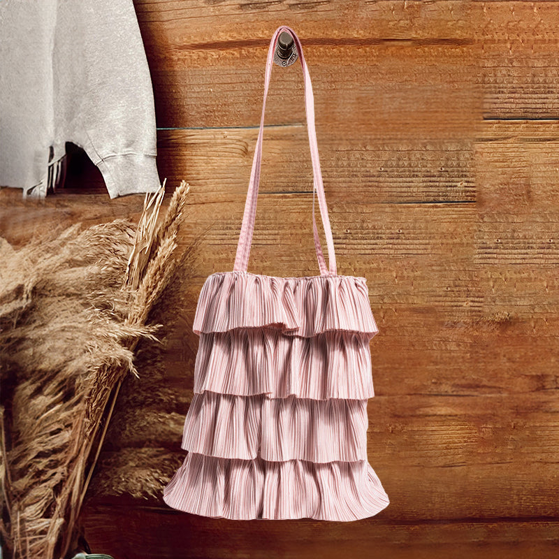 Solid Color Tassel Pleated Bag