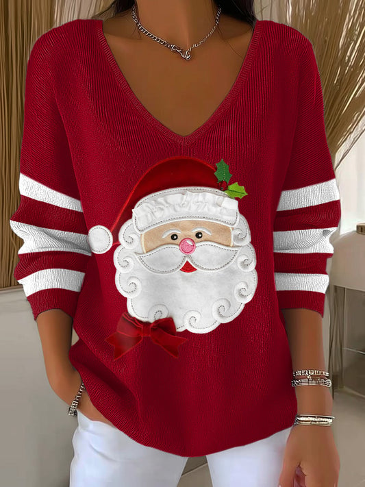 Women's casual Christmas knitted V-neck top