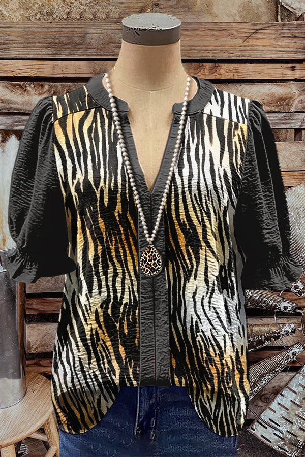 Chic Tiger Print Puff Sleeve Top