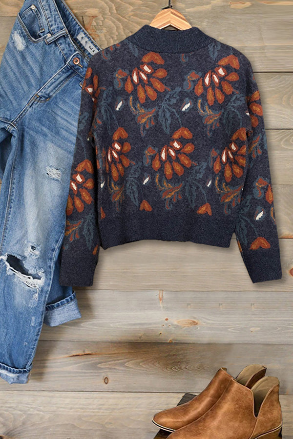 Soft Comfy Floral Quarter Zip Knit Sweater