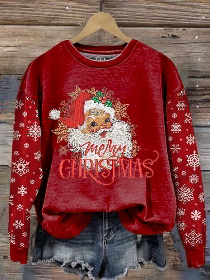 Women's Casual Christmas Pink Santa Claus Sweatshirt