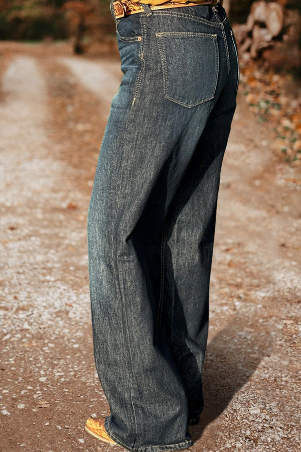 Vintage Washed Wide Leg High Rise Jeans