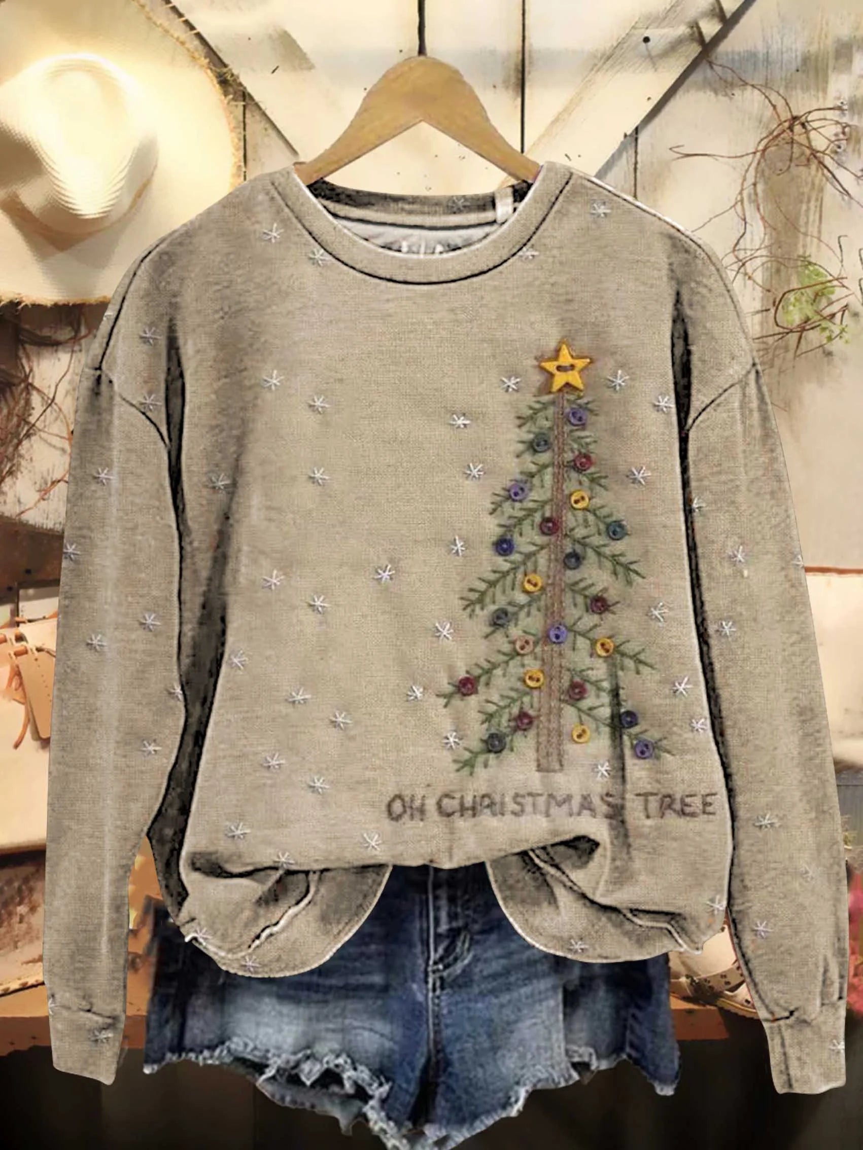 Vintage Christmas Tree Art Print Casual Sweatshirt