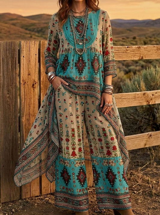 Vintage Floral Print Casual Suit
