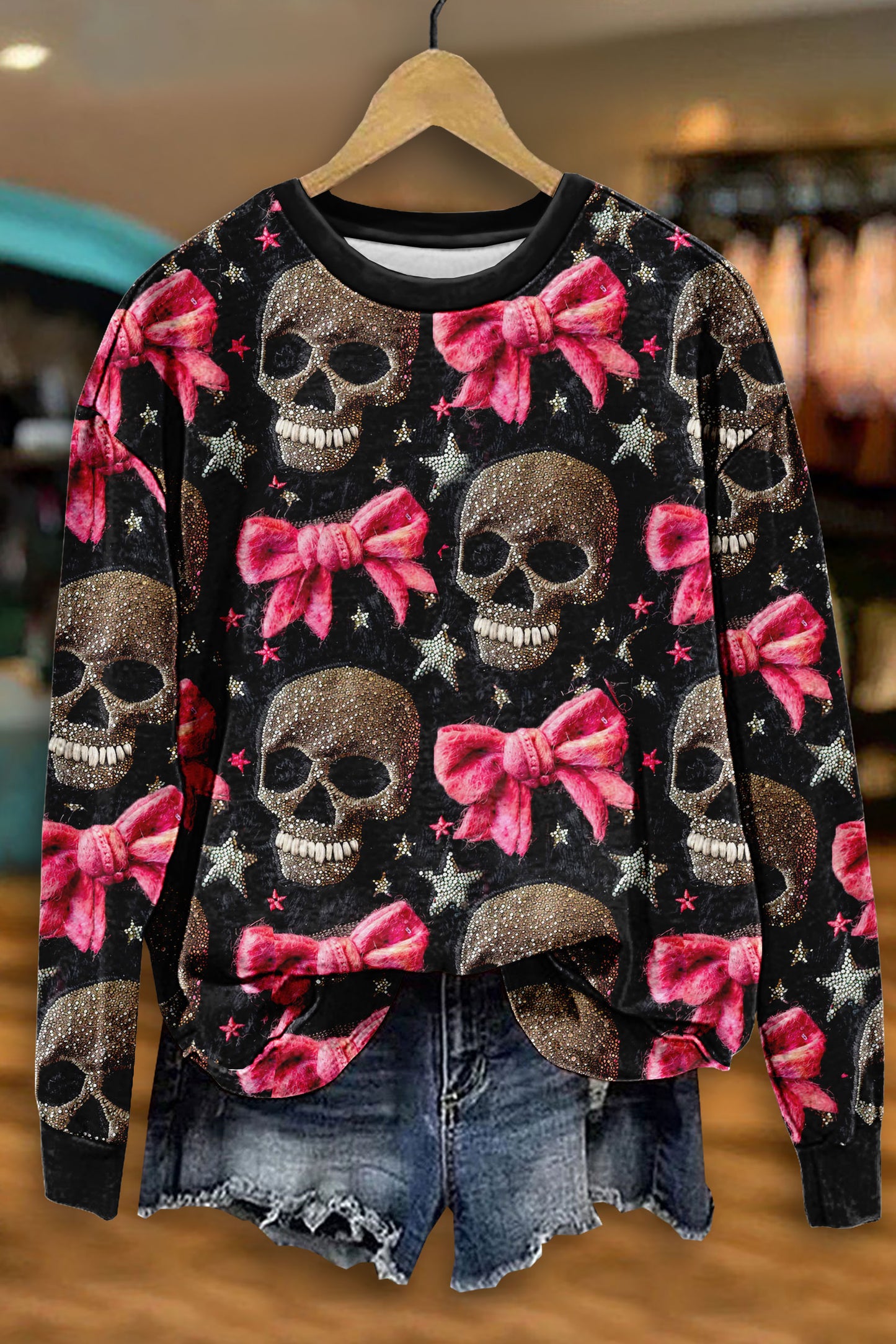 Coquette Skull Bow Print Sweatshirt