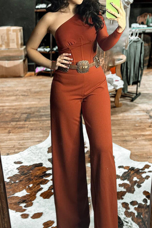 Retro One Shoulder Wide Leg Jumpsuit