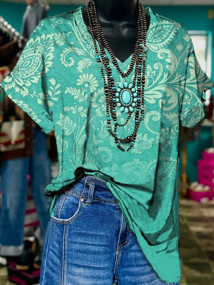 Vintage Floral Print Casual Tee