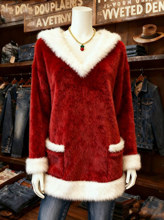 Women's Casual Christmas Stitching Contrast Color Top