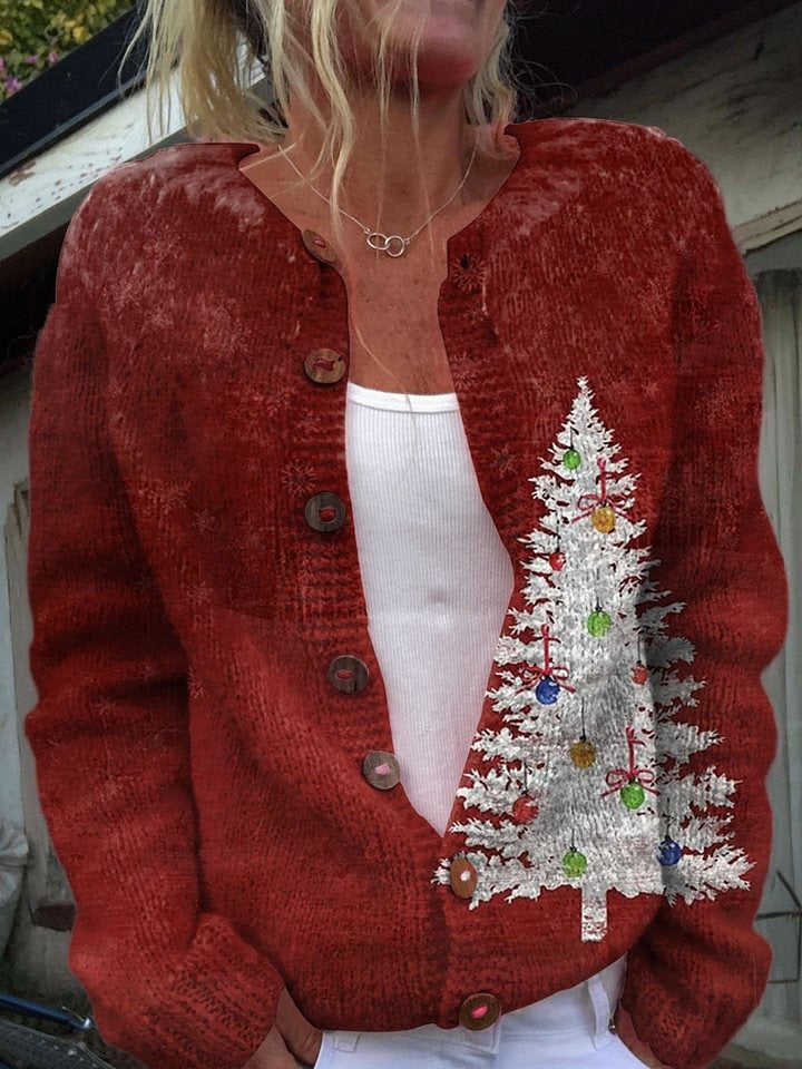 Vintage Christmas Art Print Casual Cotton Sweatshirt