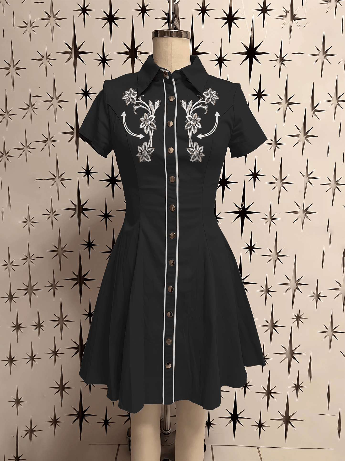 Retro Western Floral Printed Shirt Dress