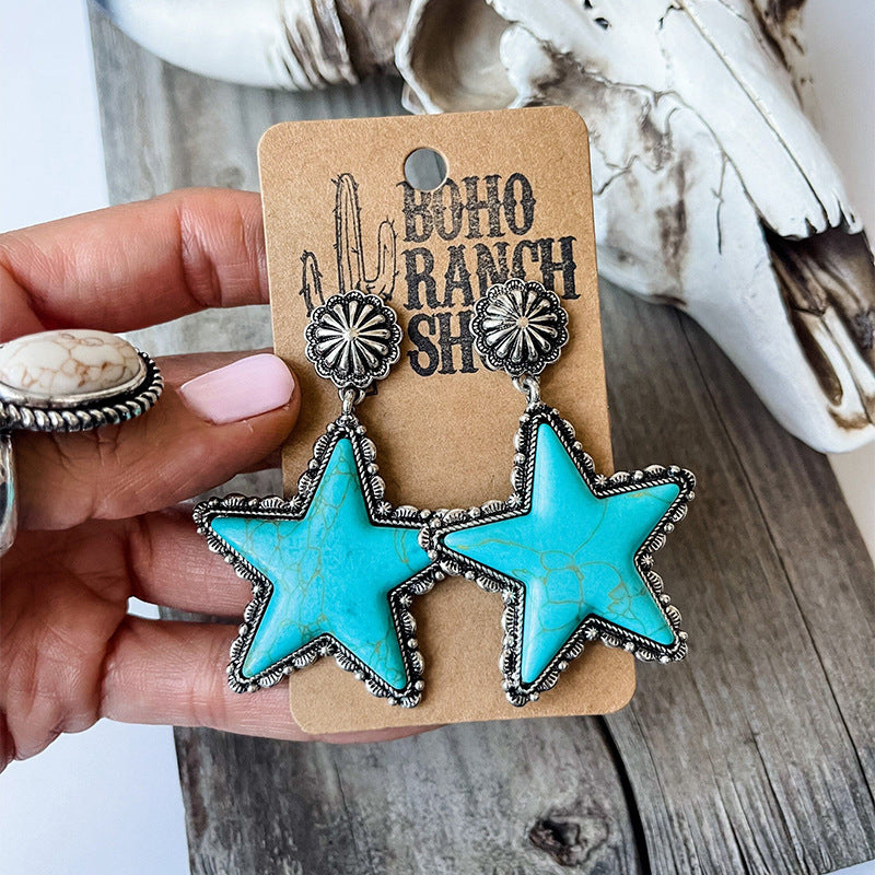 Creative Turquoise Pentagram Earrings