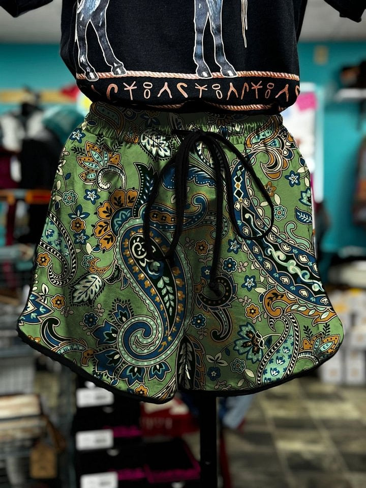 Vintage Paisley Print Casual  Cotton And Linen Shirt