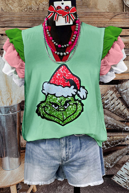 Ruffled Contrast Grinch Top