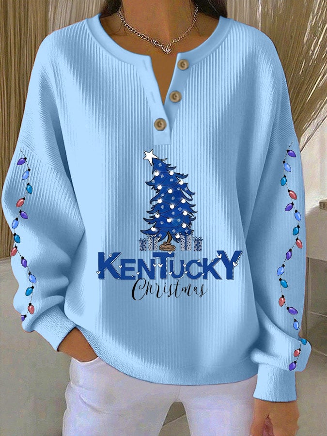 Women's Christmas Print Knitted Crew Neck Long Sleeve Top