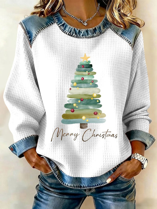 Women's Retro Christmas Tree Print Sweatshirt