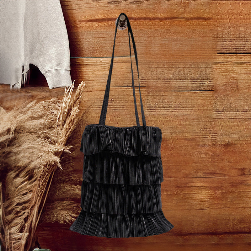 Solid Color Tassel Pleated Bag