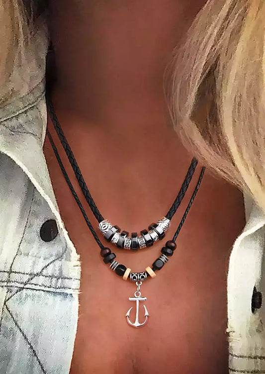 Anchor Beading Alloy Retro Necklace - Black