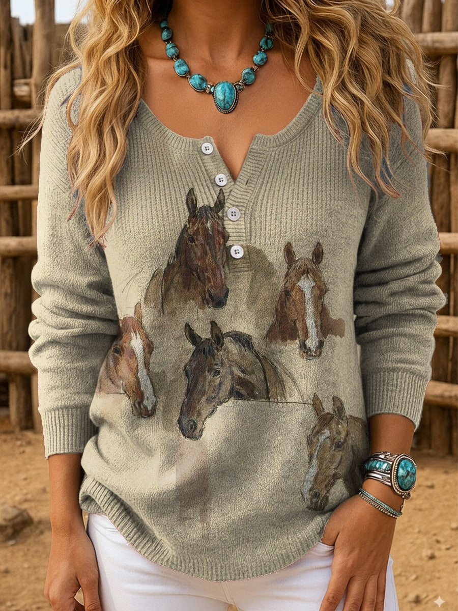 Vintage Horse Art Print Casual T-shirt
