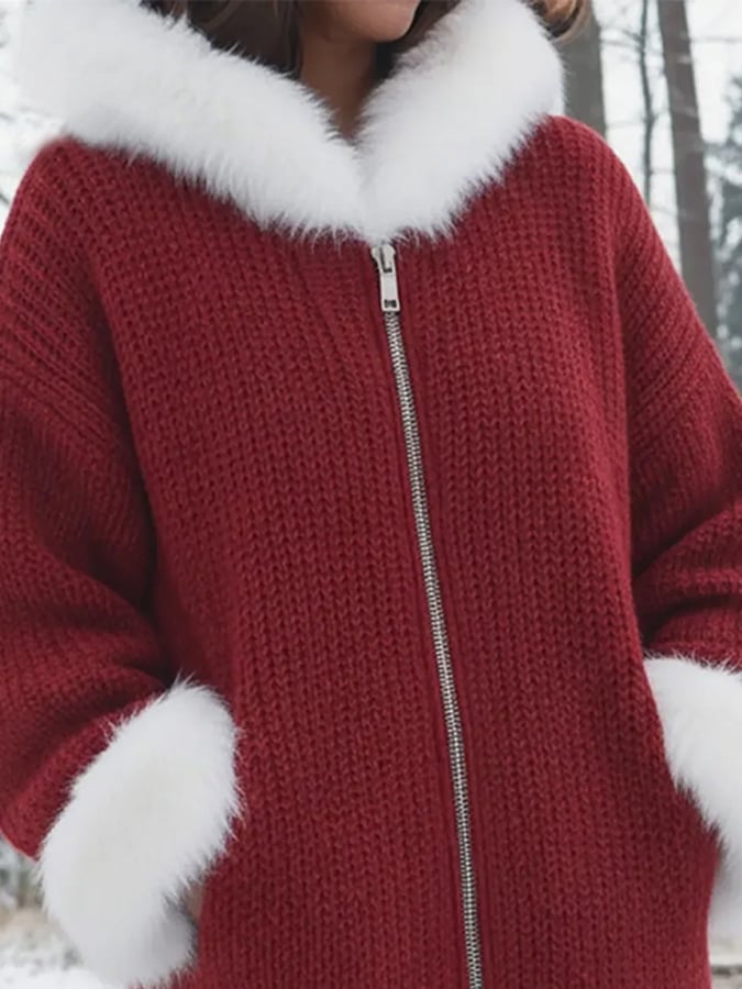 Women's Autumn/Winter Fur Collar Patchwork Coat