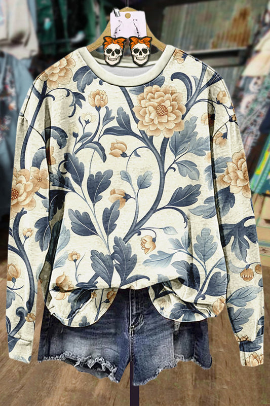 Vintage Floral Print Long Sleeve Sweatshirt