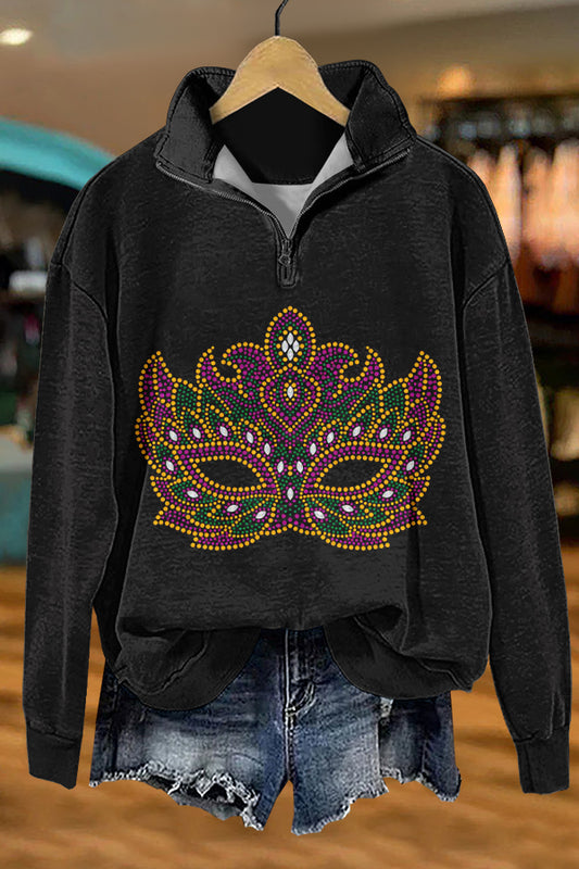 Shiny Mardi Gras Print Sweatshirt