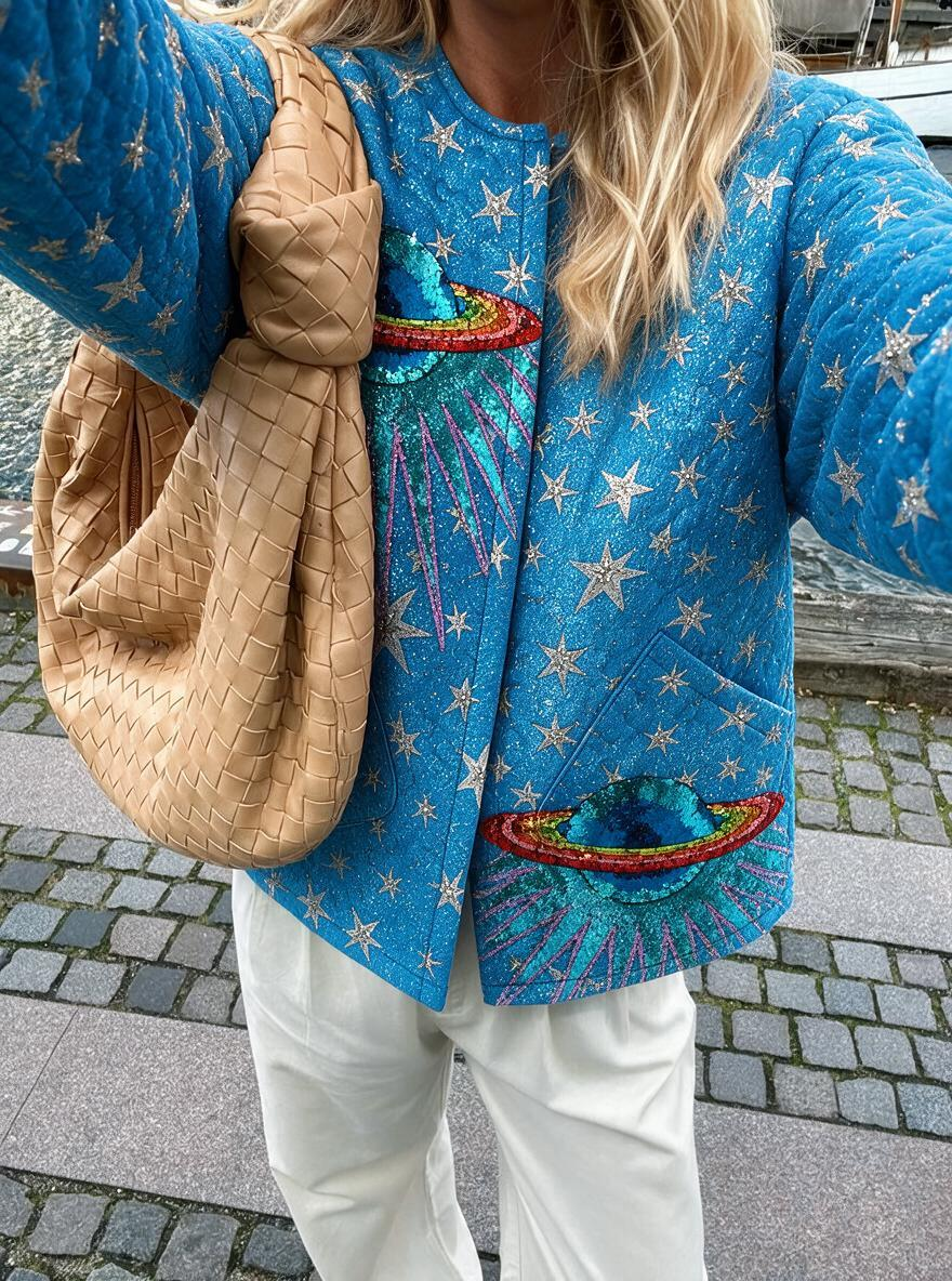 Cosmic Sequin Star Quilted Jacket