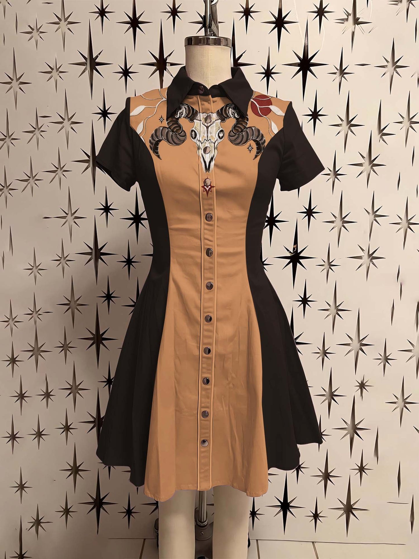 Western Sheep's Skull Printed Shirt Dress