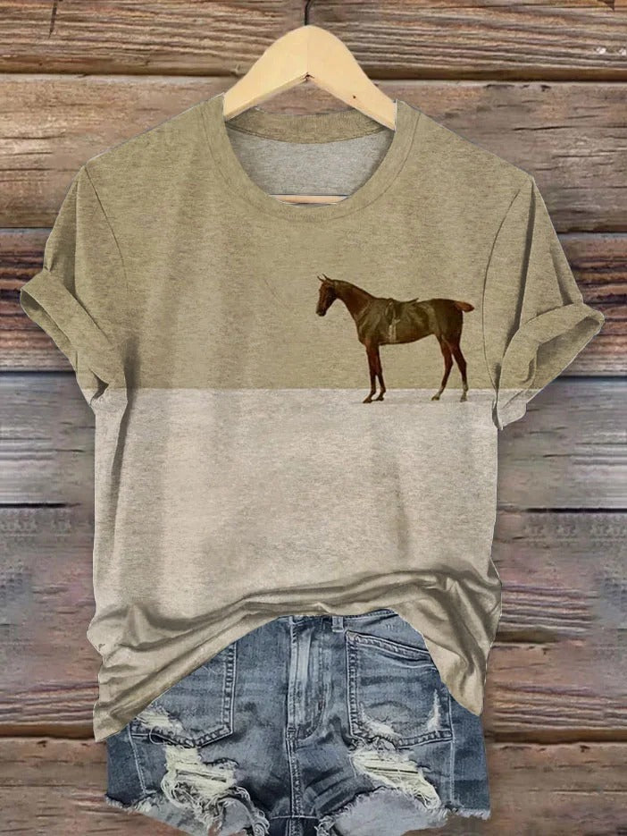 Vintage Horse Art Print Casual Cotton Sweatshirt