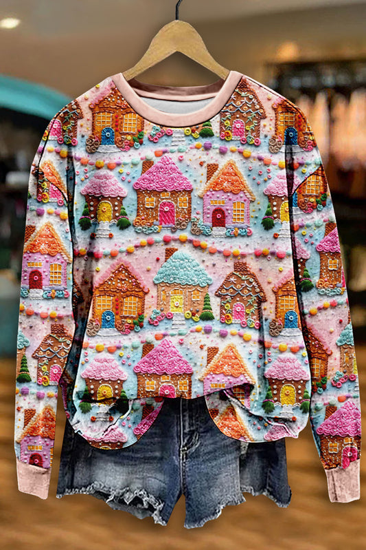 Christmas Gingerbread Houses Painting Print Sweatshirt