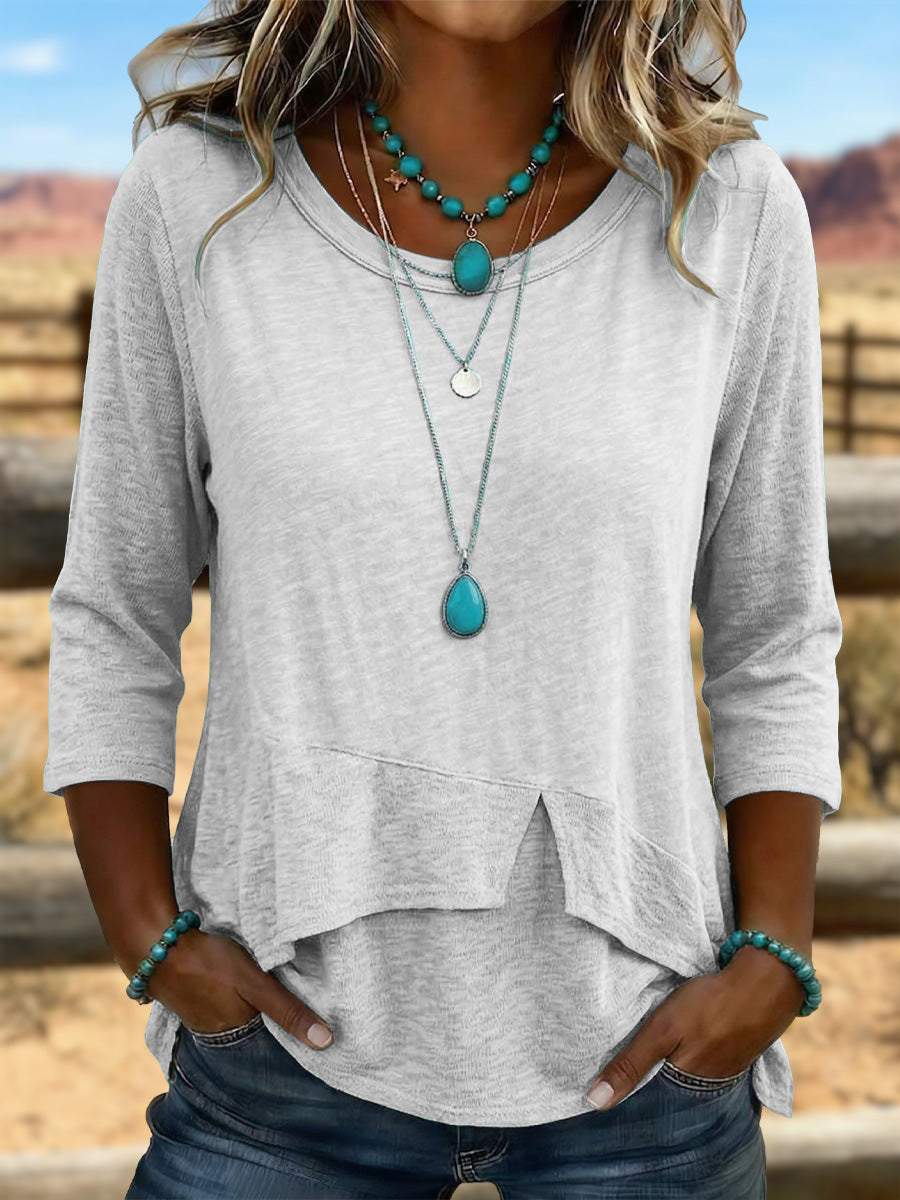 Vintage Art Knit Patchwork Asymmetrical Shirt