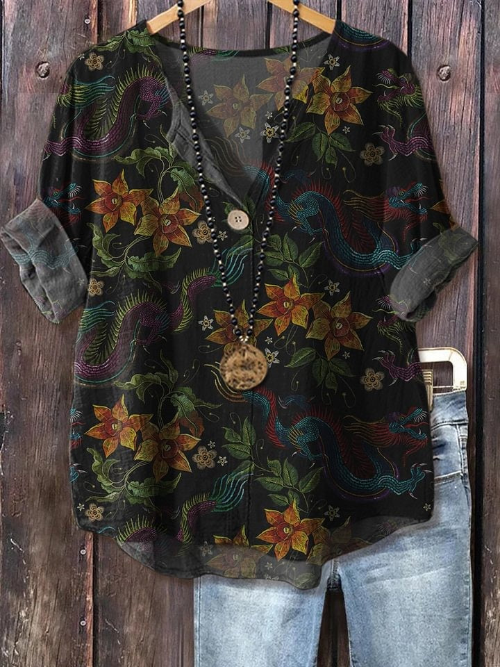 Women's Vintage Print Casual Shirt