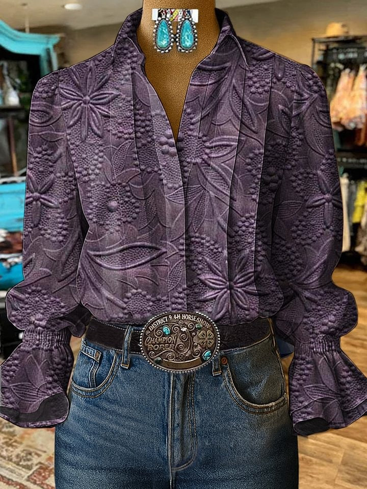 Vintage Paisley Print Casual  Cotton And Linen Shirt