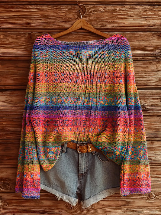 Women's Vintage Floral Art Print Casual Pullover Sweater